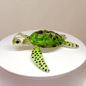 Sea Turtle Glass Figurine Green Coastal Beach Decor